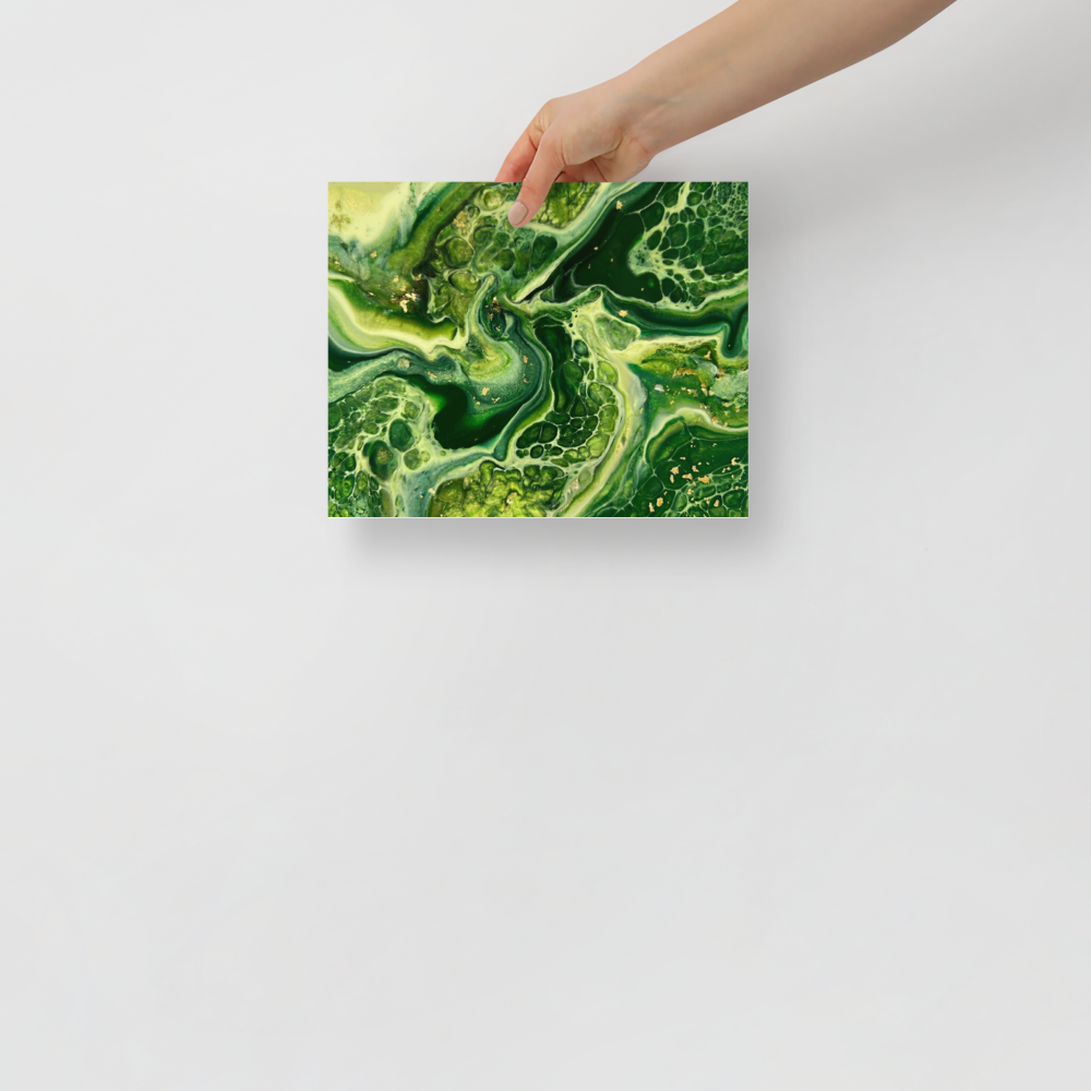 'Emerald Flow' — a Abstract art print. A vibrant green and gold fluid abstract artwork perfect for a Living Room.
