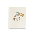 'The Minimalist Flock' — a Minimalism,Abstract art print. An abstract minimalist artwork showing a flock of birds in flight, rendered as geometric cutouts in sage, rust, and gold on a textured cream background, perfect for a Nursery.