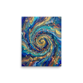 'Golden Vortex' — a Abstract art print. A swirling gold and blue abstract spiral artwork, perfect for a Living Room.