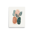 'Tropical Abstract Harmony' — a Minimalism print. Minimalist abstract art featuring organic shapes in blush, terracotta, and green, accented with gold lines and palm leaves.