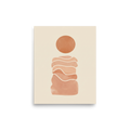 'Desert Sun Reverie' — a Minimalism print. Minimalist abstract landscape featuring wavy terracotta layers and a burnt orange sun on a beige background.