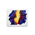 'The Long Hour' — a Abstract art print. Abstract arrangement of broken blue, red, and yellow stained glass radiating outward, ideal for a brightly lit Sunroom / Conservatory.