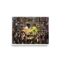 'The Bar at Midnight' — a Cubism print. A chaotic, abstract scene of patrons at a bar illuminated by an amber glow, perfect for a Home Bar / Cellar.