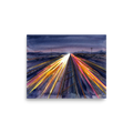 'The American Interstate' — a Futurism print. Long exposure style abstract of a highway at dusk with glowing neon light trails, suited for a Game Room or modern Living Room.