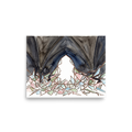 'The Shattered Window' — a Abstract expressionism print. Abstract illustration of an arched window with broken glass scattered on the ground, ideal for an Entryway or Library.