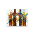 'Family Structure' — a Cubism print. Abstract watercolor of human figures connected by intersecting light rays, ideal for a Home Office or Creative Studio.