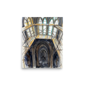 'The Scaffolding Apprenticeship' — a Realism,Abstract expressionism print. A watercolor illustration of an intricate gothic cathedral interior covered in wooden scaffolding, ideal for a Library or Office.