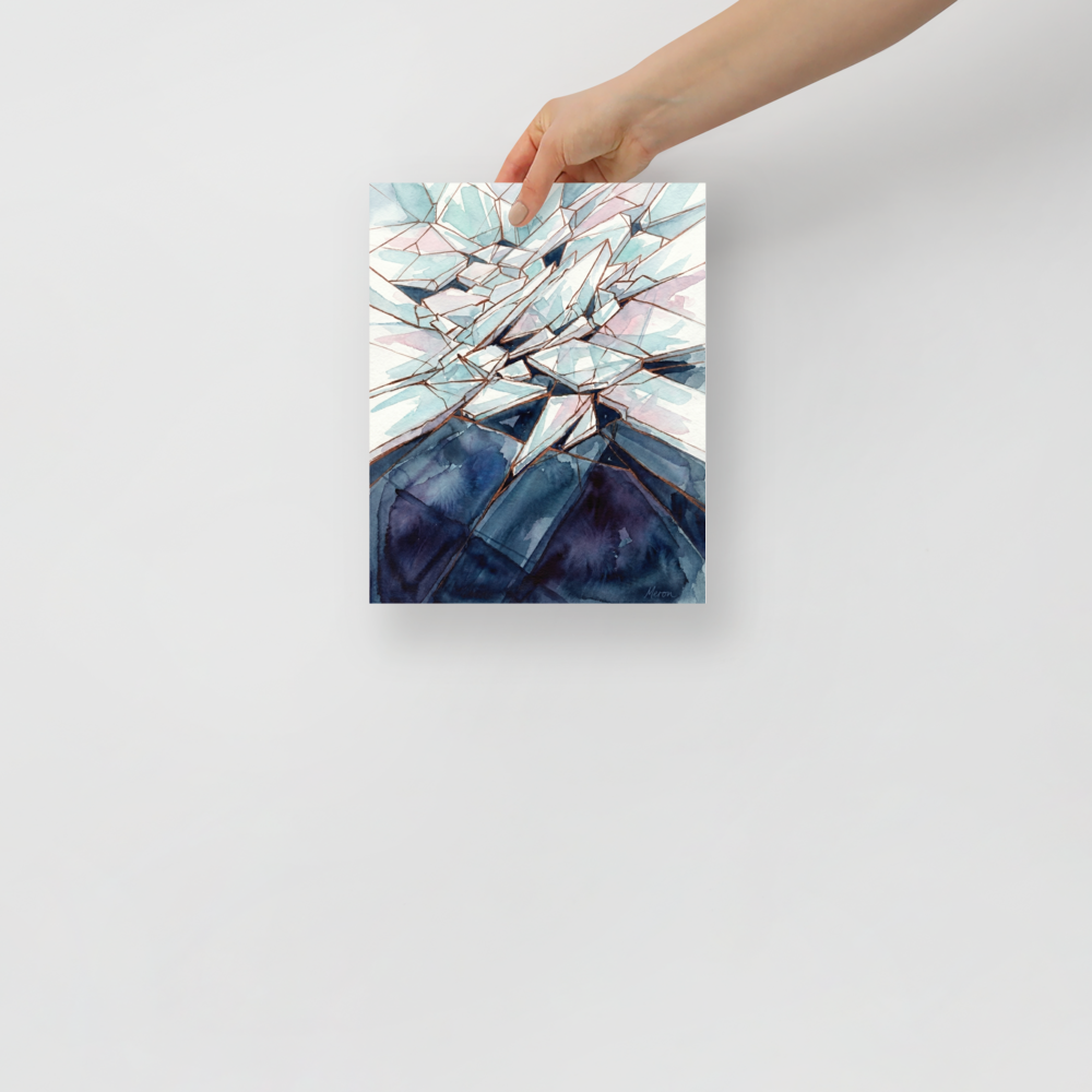 'Baltic Sea Ice Breaking' — a Abstract expressionism print. Abstract watercolor of violently shattered ice and jagged crystal shards, well-suited for a modern Office or Living Room.