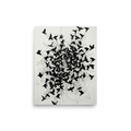 'Avian Network' — a Abstract art print. Abstract black bird silhouettes connected by intersecting lines on a white background, perfect for adding a striking modern touch to a living room.