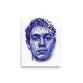 'Digital Dissolution' — a Glitch art,Surrealism print. Surreal blue ink portrait of a face partially disintegrating into digital pixels, a thought-provoking addition to an office or game room.