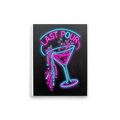 'Last Pour' — a Pop art print. A glowing neon sign illustration of a spilling martini glass with the words Last Pour in cyan and magenta on a black background, perfect for a home bar.
