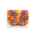'Lantern Festival Glow' — a Fauvism print. Bright watercolor painting of a crowded Hong Kong street at night illuminated by colorful hanging lanterns and neon signs, perfect for a lively living room.