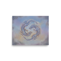 'Celestial Dragons' — a Surrealism print. A soft airbrush painting of two swirling dragons made of pastel clouds and glowing star constellations against a twilight sky, perfect for a meditation room or bedroom.