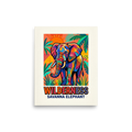 'Savanna Elephant Wilderness' — a Pop art print. A colorful pop art poster of an elephant in a vibrant savanna setting, perfect for bringing energy to a playful living room.