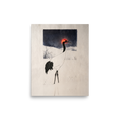 'Winter Crane's Neon Crown' — a Ukiyo-e,Surrealism print. Traditional ink-style painting of a white crane in a winter landscape with its red crown glowing like neon light, perfect for adding a peaceful yet modern touch to a living room.