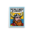 'Viking Decor Dilemma' — a Pop art print. A comic book pop art illustration of a Viking with a horned helmet and red beard, looking concerned with a speech bubble that reads 'BUT WILL IT MATCH MY LONGSHIP?!'.