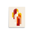 'Sunset Arches' — a Geometric abstract art print. Abstract geometric art featuring intersecting red, orange, and yellow arches, ideal for an Entryway.