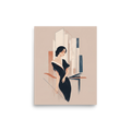 'Midnight Chic' — a Art Deco print. A chic, minimalist illustration of a woman in a black dress against a soft geometric background, suited for a Walk-in Closet.