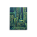 'Starlight Serenade' — a Art Deco print. A magical garden at night with geometric hedges, golden stars, and silhouettes of musicians playing in a gazebo, ideal for a Sunroom.