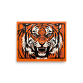 'Fierce Roar' — a Pop art print. A striking orange and black Pop Art illustration of a roaring tiger, making a bold statement in a Living Room or Office.