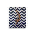 'The Deco Diver' — a Art Deco print. An Art Deco painting with thick impasto texture showing a geometric bronze diver against a background of bold silver and dark blue chevron zigzags, perfect for a Bathroom or Gym.
