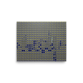 'Illuminated Grid' — a Pop art print. An abstract Pop Art grid of glowing yellow windows on a dark blue background, ideal for a modern Office.