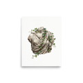 'Ivy Entwined Torso' — a Neoclassicism,Realism print. An oil painting of a classical Greek or Roman marble bust draped in robes and entwined with green ivy against a white background, ideal for a living room or office.