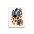 A minimalist watercolor and pencil abstract artwork featuring fluid indigo washes and geometric shapes, ideal for a serene office or study. A calmness piece titled 'Geometric Whispers'.