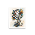 A elegant Art Nouveau print, 'Dragonfly and the Sinuous Iris'. An Art Nouveau botanical watercolor of sinuous curving flowers in teal and gold with a delicate dragonfly, adding serene elegance to a bedroom or living room.