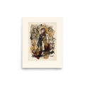 Wall art print 'The Keeper of Time' in a Dau-al-Set style. A surrealist watercolor wash depicting a standing figure with a clock for a head surrounded by arcane symbols and earthy brushstrokes, perfect for a quiet library or office.