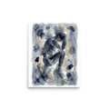 'Quiet Solitude', Transgressive art wall art in indigo and slate gray. A dark indigo watercolor figure crouched in contemplation surrounded by ink splotches, making a moody statement piece for a quiet bedroom or office.