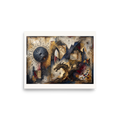 An ornate mixed-media assemblage featuring a sculpted golden dragon, a dark celestial sphere with alchemical script, and torn map fragments, ideal for a library or study. A Dau-al-Set art print titled 'The Alchemist's Dragon'.