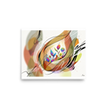 A lyrical abstract watercolor and ink composition of glowing flowers nestled within calligraphic brushstrokes, perfect for a peaceful bedroom or sunroom. A calmness piece titled 'Lyrical Blooms in Warm Light'.