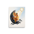 The Expressionism print 'Ascent of the Sun Goddess'. An expressionistic painting of a fiery celestial goddess rising towards the sun, framed by dark ink-like branches, perfect for an uplifting Bedroom.