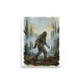 'Shadow of Pines', a Impressionism wall art print. Atmospheric painterly print of a Bigfoot walking through misty pine trees, ideal for a living room wall.