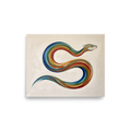 'Path of the Rainbow Serpent'. Minimalist painting of the mythical Rainbow Serpent in colorful sweeping S-curves, perfect wall art for an entryway. Offered as a Modernism print.