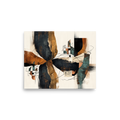 Abstract expressionism wall art for the living room, 'Architectural Fragments in Ochre'. An abstract layered composition of charcoal, ochre, and teal swatches overlaid with fine architectural sketches, perfect for a modern office or living room.