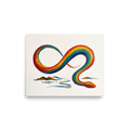 Vibrant impasto painting of a rainbow serpent forming an infinity loop above a river, ideal wall art for a living room. Available as the Expressionism art print 'Eternal Rainbow Serpent'.