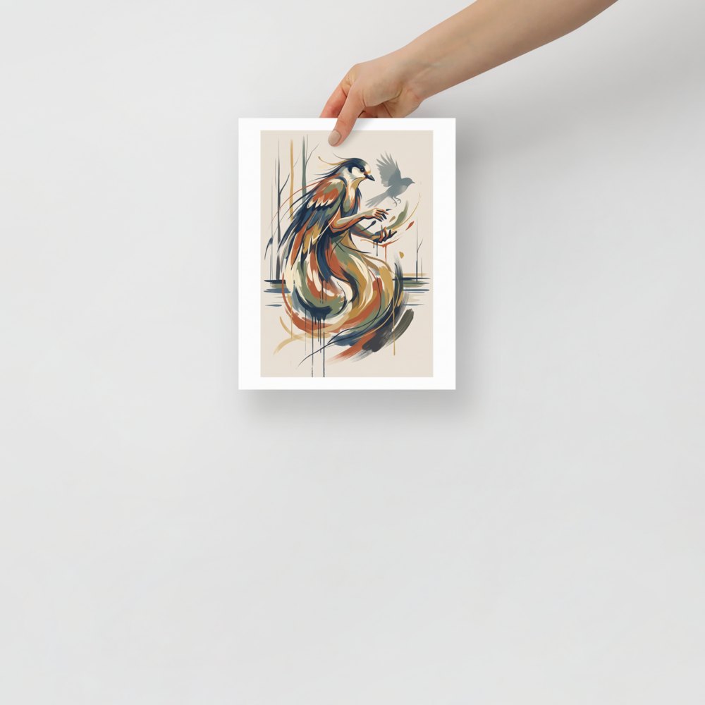 'Song of the Gamayun'. Graphic stylized illustration of the mythical Gamayun bird woman, ideal for a bedroom wall. Offered as a Art Nouveau print.