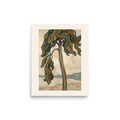 Les Nabis wall art for the bedroom, 'Solitary Pine by the Shore'. Stylized pine tree with cascading brown and green foliage standing against a soft sky, ideal for Bedroom decor.