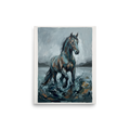 'The Water Horse', part of Meron's Impressionism wall art. An impasto oil painting of a majestic horse emerging from crashing water in dark greys and teals, perfect for a moody Office.