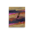 Electric magenta light streaks and a glowing central void over rust and indigo abstract canvas in a bedroom wall art setting. Shown here as the Abstract expressionism print 'Neon Singularity'.