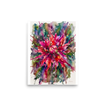 An expressive watercolor illustration of a magenta flower bursting into colorful splashes, ideal for dining room wall art. A Abstract art print in magenta and crimson, 'Botanical Burst'.
