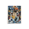 An grand art history collage featuring Van Gogh's Starry Night, Hokusai's Great Wave, and Michelangelo's hands, perfect for an elegant living room wall. A Pop art art print titled 'Symphony of Masterpieces'.
