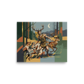 Fine art print 'Actaeon's Fate' in a Modernism style. Modern graphic art print depicting the myth of Actaeon transforming into a stag, ideal for a office wall.