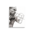 'Kinetic Punch', Realism wall art in gray and black. Dynamic graphite pencil sketch of a boxer mid-punch with sweat detail, perfect wall art for a gym or man cave.