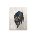 'Eyes of Bastet' by Meron. Expressive artwork of a shadowy mythological black cat with piercing golden eyes for a hallway or bedroom wall. A Expressionism wall art print.
