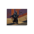 'Passage of the Reaper', a Expressionism wall art print. An expressive oil painting of the Grim Reaper with a scythe in a dark academia hallway wall art design.