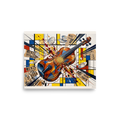 'Merz Violinkonzert', Dada wall art in yellow and gold. Avant-garde Dada collage print showing an exploding violin with golden paint splatters over a Mondrian grid, ideal for an office wall.