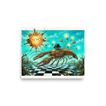 Surrealism wall art, 'The Clockwork Lobster'. Steampunk mechanical lobster painting with lightbulb tendrils displayed in a man cave.